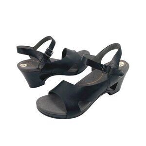 Dansko Tasha Womens Size 41 Leather Black Wedge Sandals Open Toe Slingback Comfy